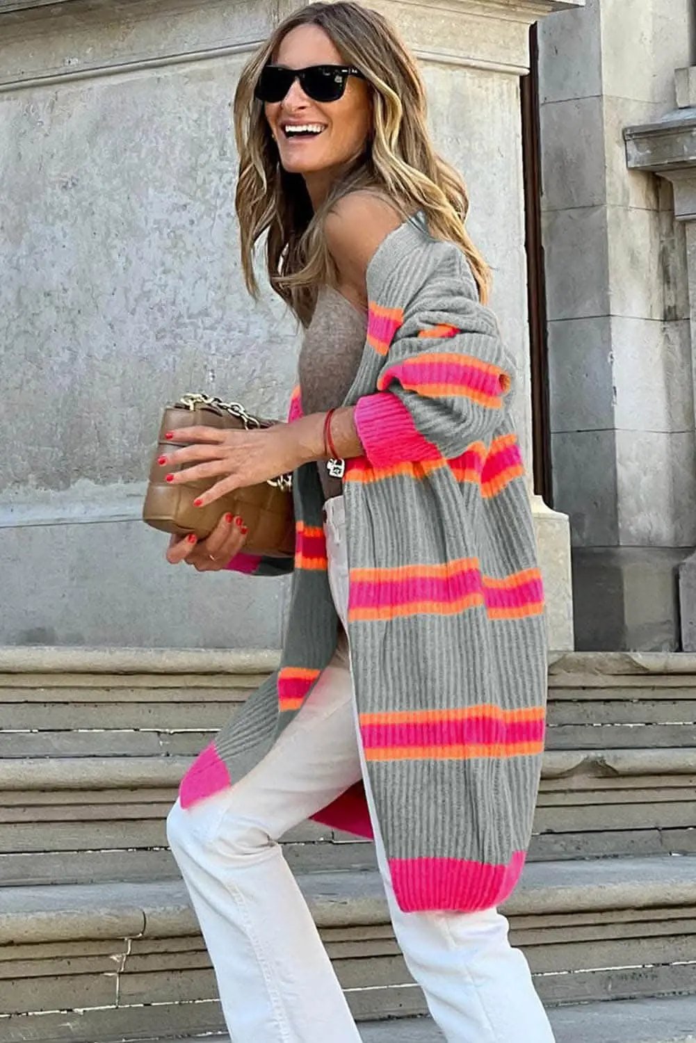 Casual striped long sleeve cardigan - Love Salve